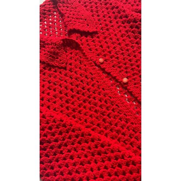 Hand-Crocheted Cherry Red Button-Up Top 🐞🧶 - Picture 2 of 2